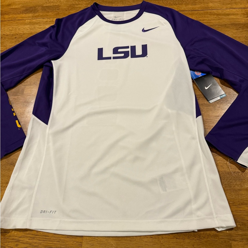 Nike Mens LSU Elite Mesh Shirt White Purple Long Sleeves Large NEW With Tags